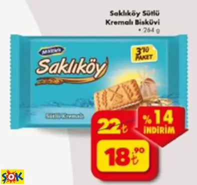 ÜLKER SAKLIKÖY SÜTLÜ KREMALI BİSKÜVİ 264GR